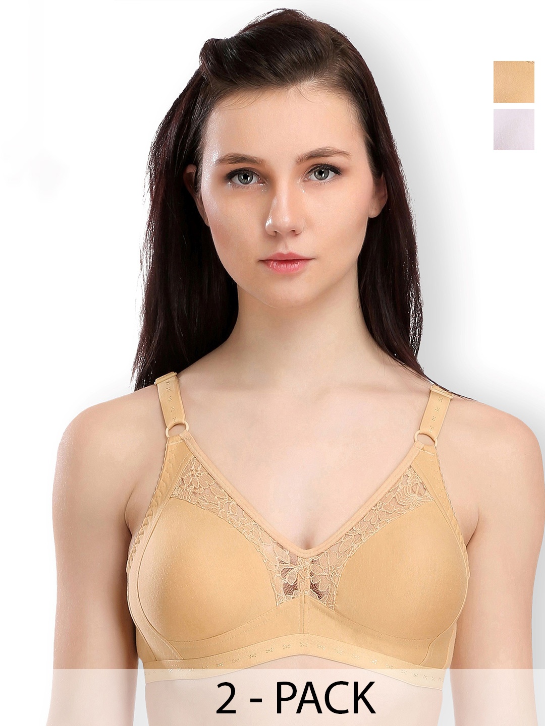 

SELFCARE Women Pack of 2 Full Coverage Non Padded Everyday Bra, Beige