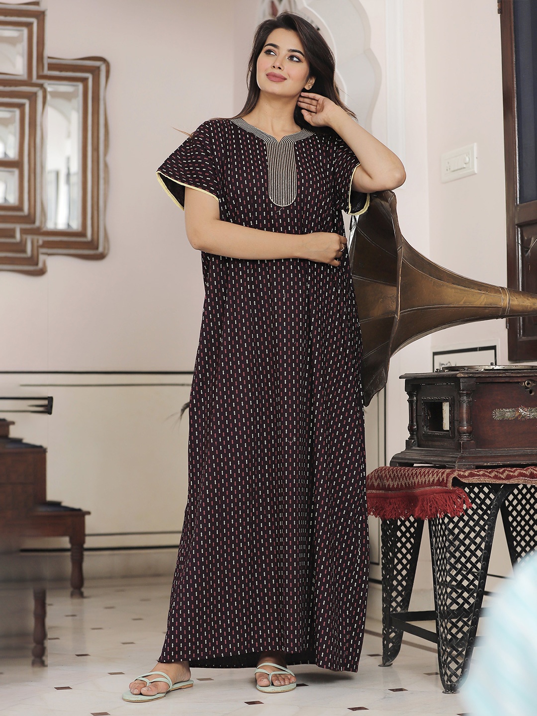 

G4Girl Printed Cotton Maxi Nightdress, Violet