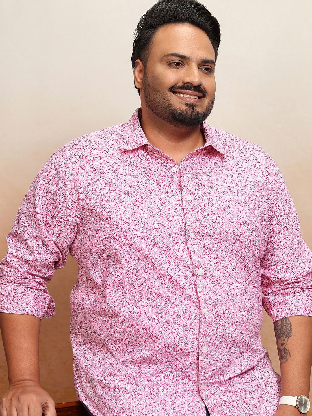 

HIGHLANDER Men Plus Size Printed Regular Fit Shirt, Pink