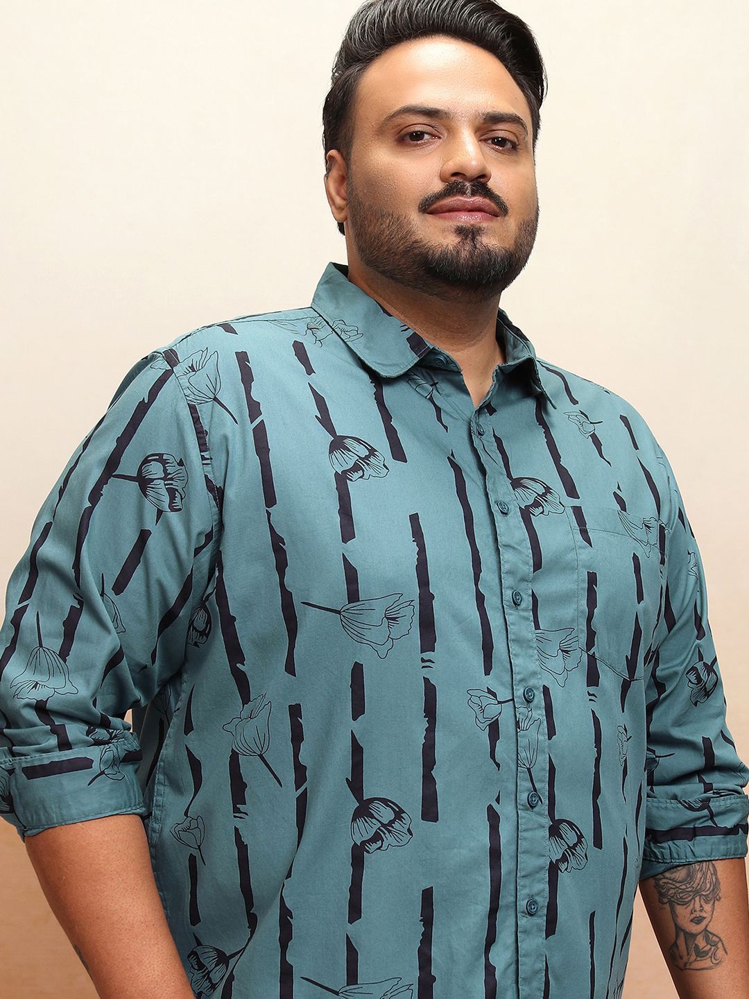 HIGHLANDER Men Plus Size Printed Regular Fit Shirt, Blue