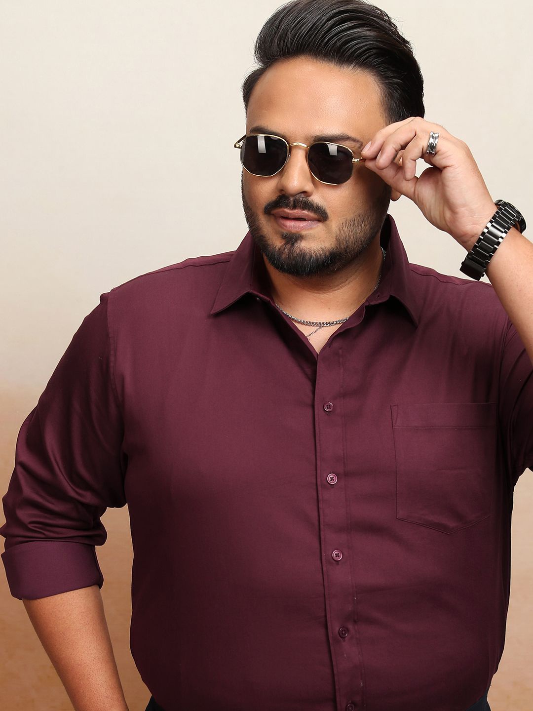 

HIGHLANDER Men Burgundy Plus size Regular Fit Shirt