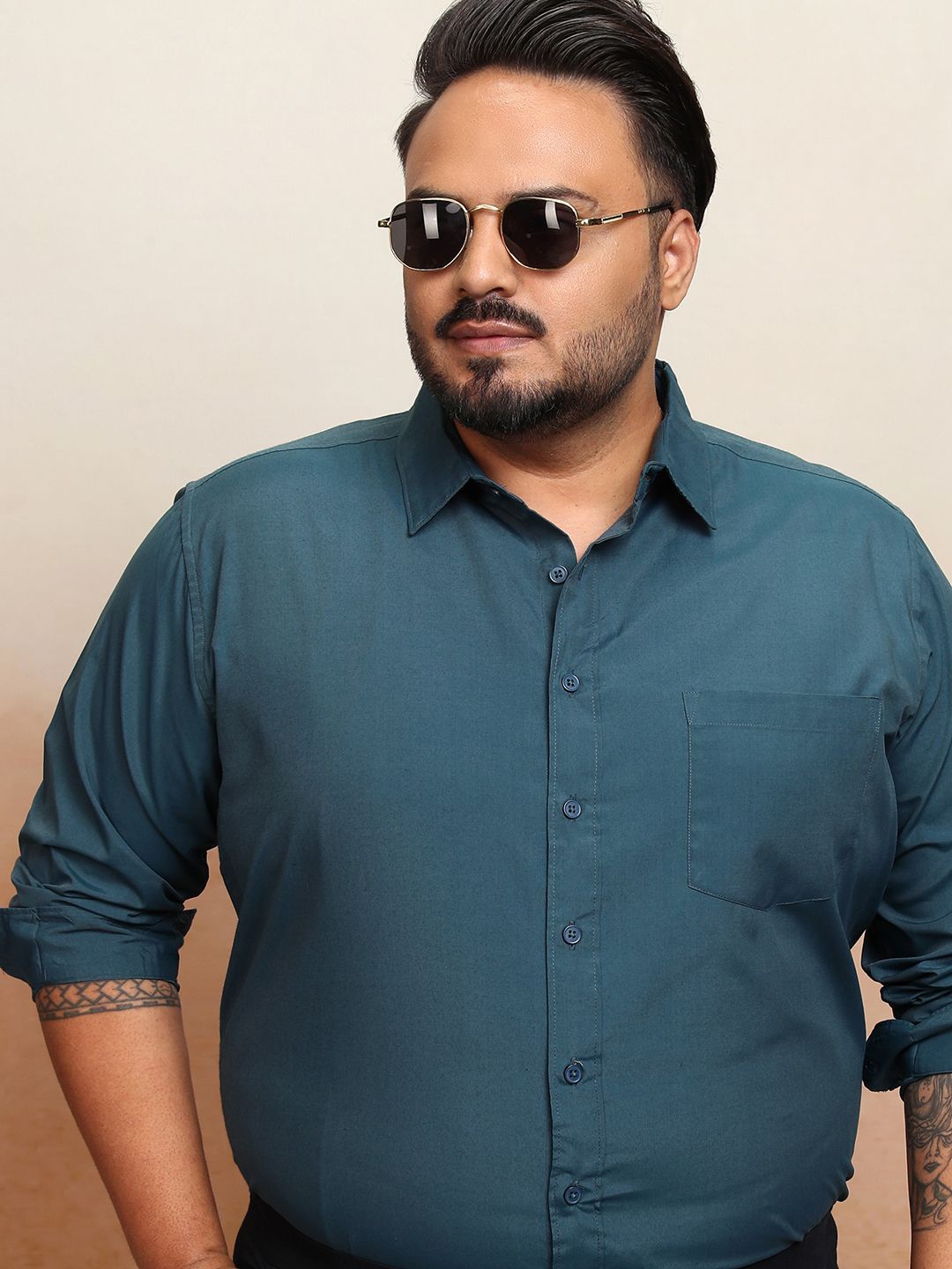 

HIGHLANDER Men Plus size Regular Fit Casual Shirt, Teal