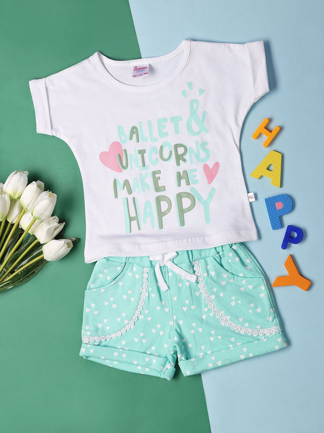 

V-Mart Girls Printed T-shirt with Shorts, White