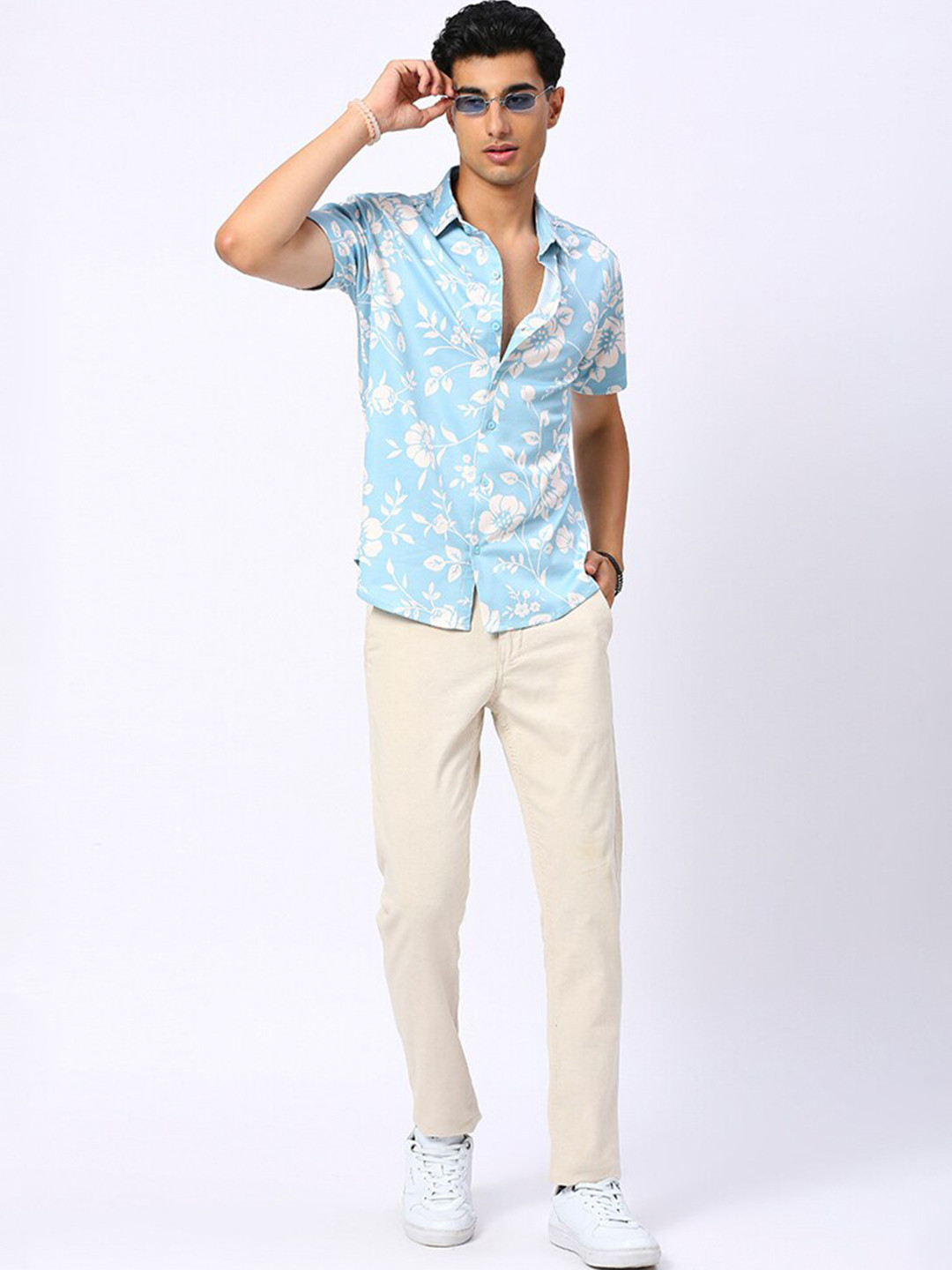 

Wear Your Opinion Men Classic Floral Printed Regular Fit Cotton Shirt, Blue