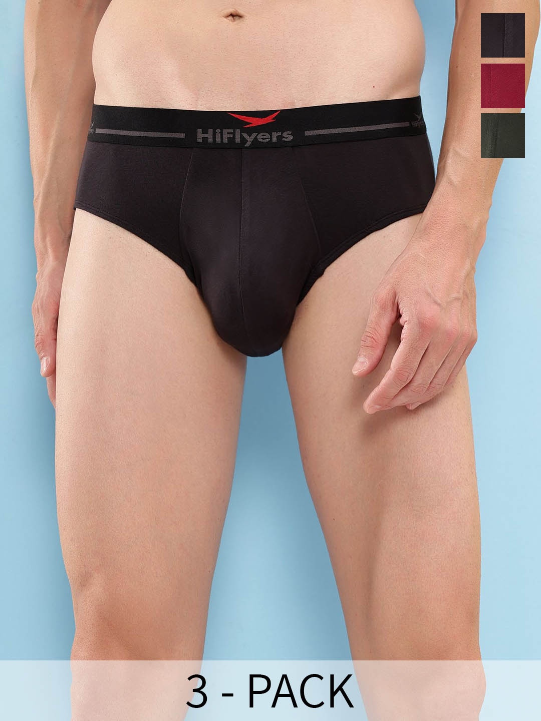 HiFlyers Men Pack Of 3 Mid-Rise Basic Briefs HF602_PO3_BMO_S, Black