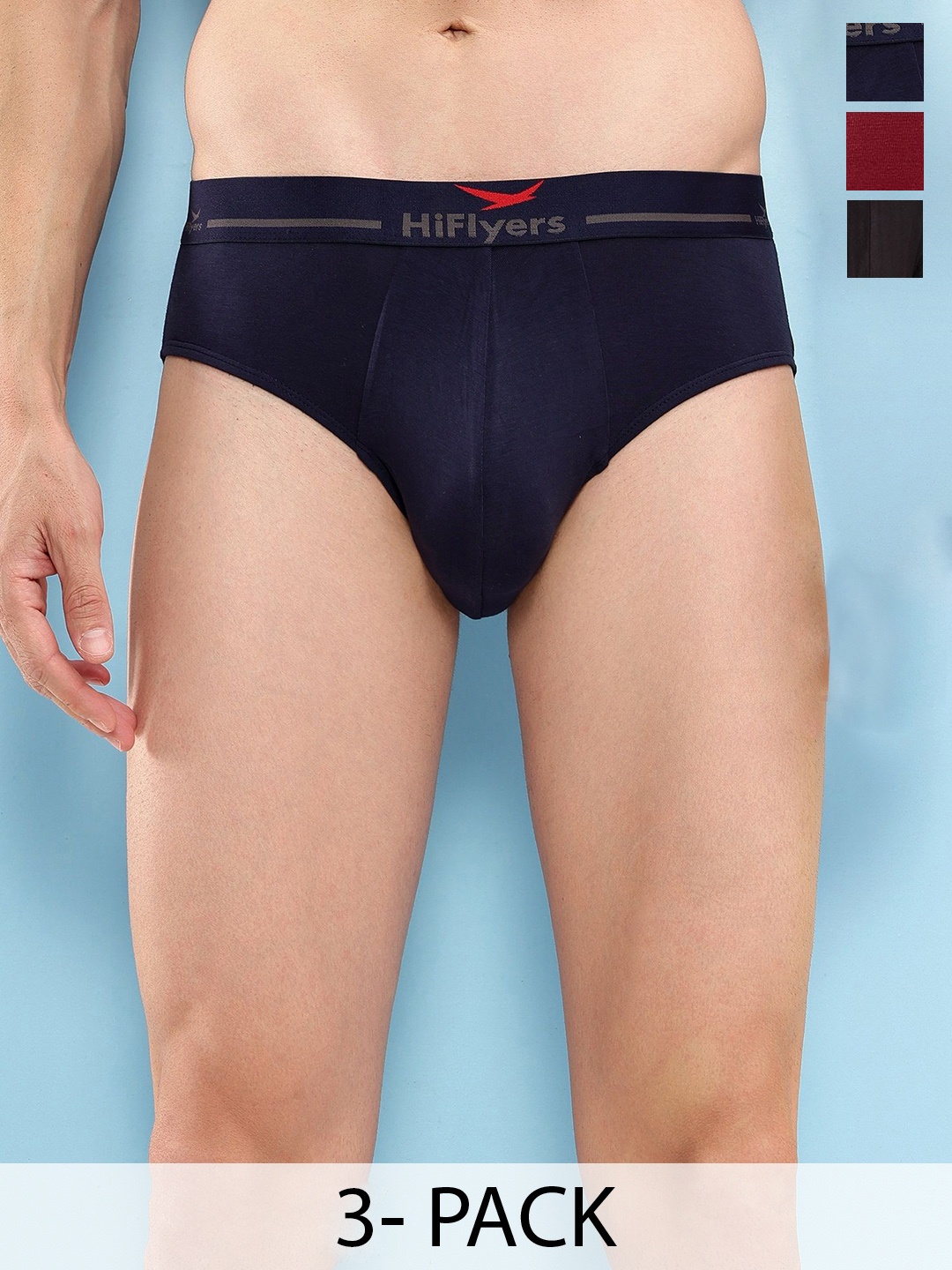 HiFlyers Men Pack of 3 Silky Soft Odour Free Briefs HF602_PO3_BMN_S, Black