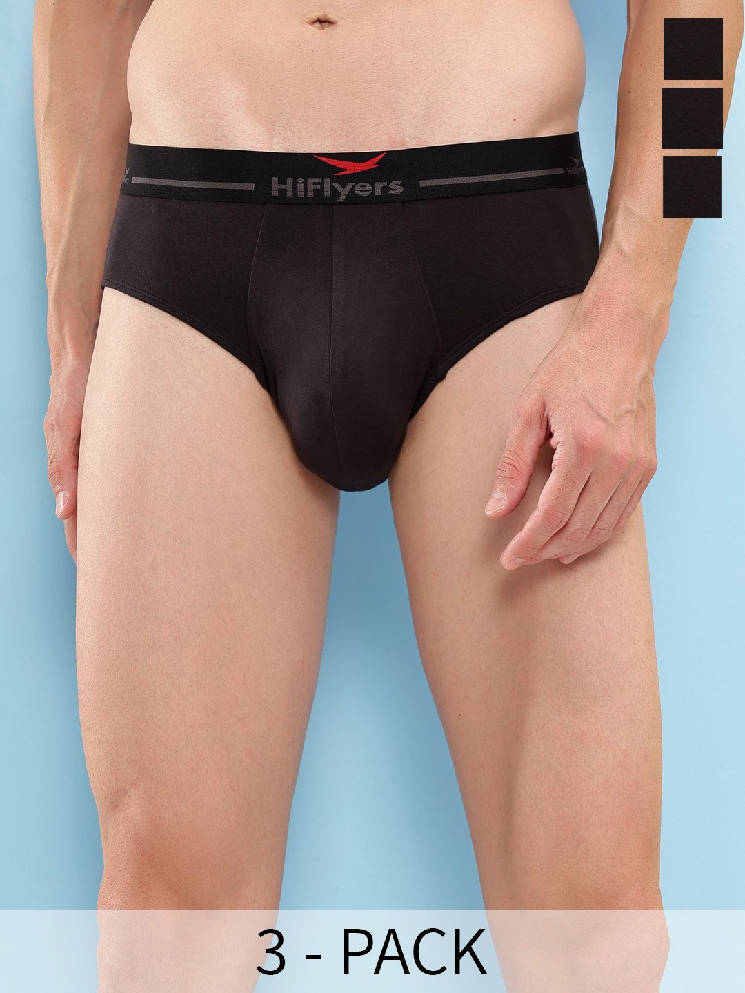 

HiFlyers Men Mid-Rise Pack Of 3 Mid-Rise Basic Briefs - HF602_PO3_BLK_S, Black