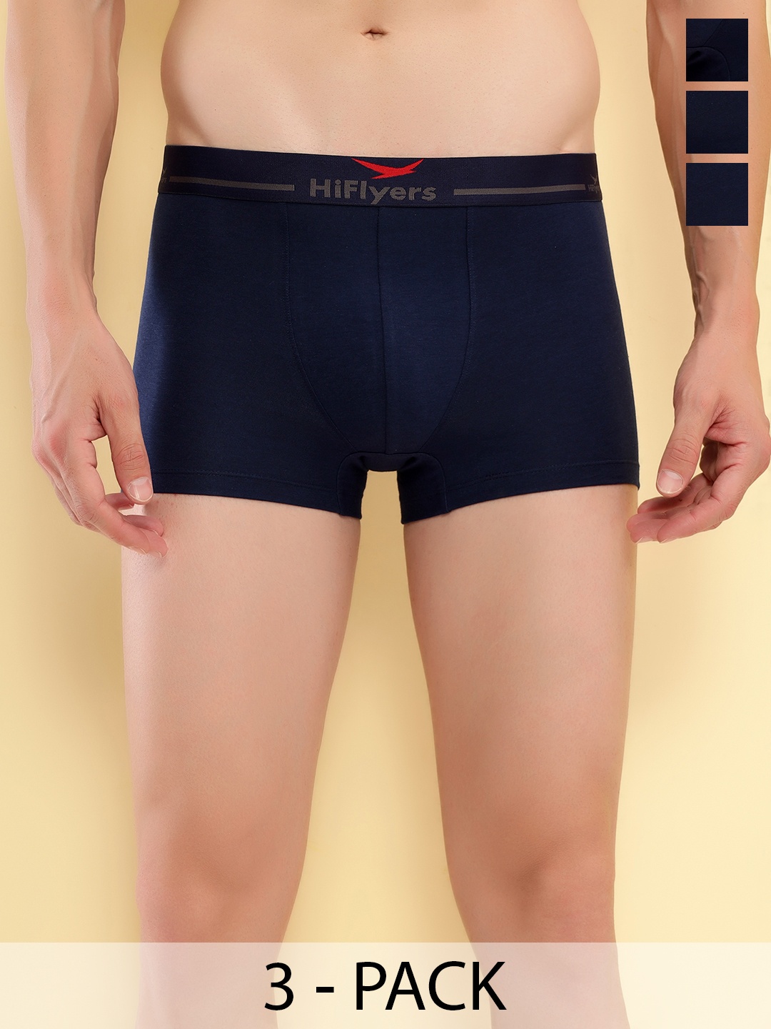 

HiFlyers Pack of 3 Odour-Free Trunks Briefs HF501_PO3_NVY_S, Navy blue