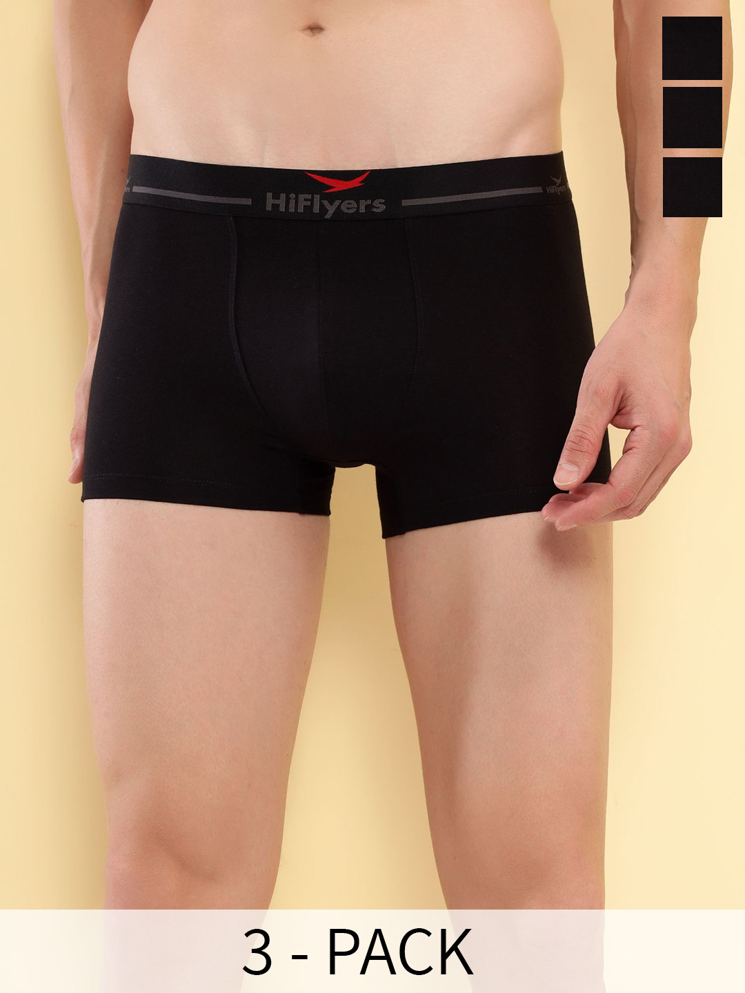 

HiFlyers Pack Of 3 Odour Free Trunks- HF501_PO3_BLK_S, Black