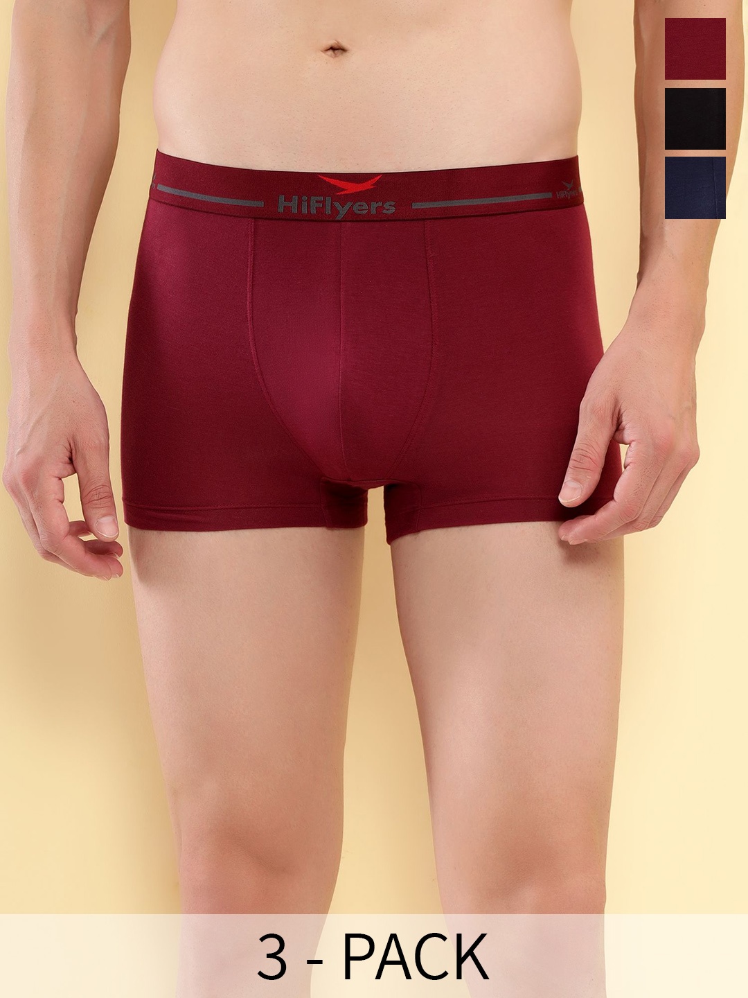 HiFlyers Pack Of 3 Odor Free Trunks HF601_PO3_BMN_S, Black