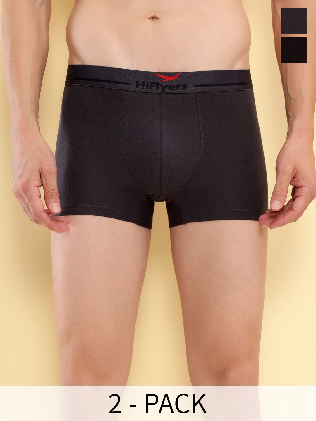 

HiFlyers Men Pack Of 2 Anti-Odour Trunks, Black