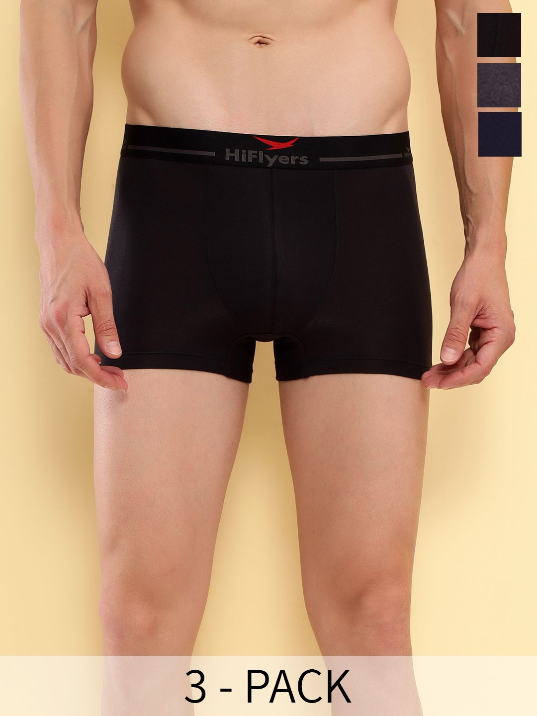 

HiFlyers Men Pack Of 3 Long Breathability Trunks, Black