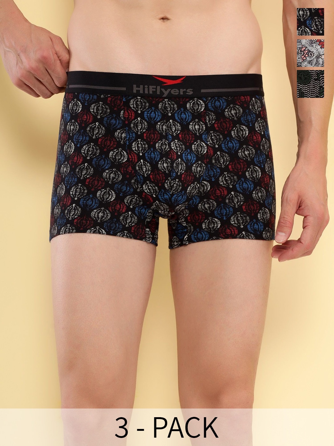

HiFlyers Pack Of 3 Printed Odor Free Trunks HF502_PO3_BGO_S, Black