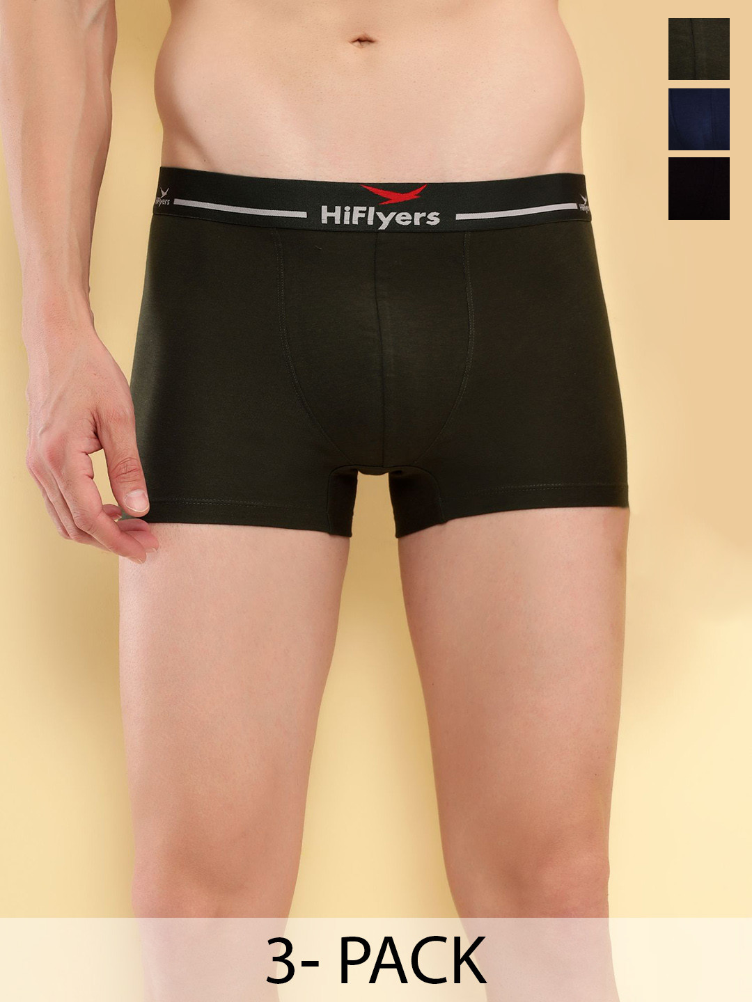 

HiFlyers Pack Of 3 Breathability Trunks HF501_PO3_BNO_S, Black