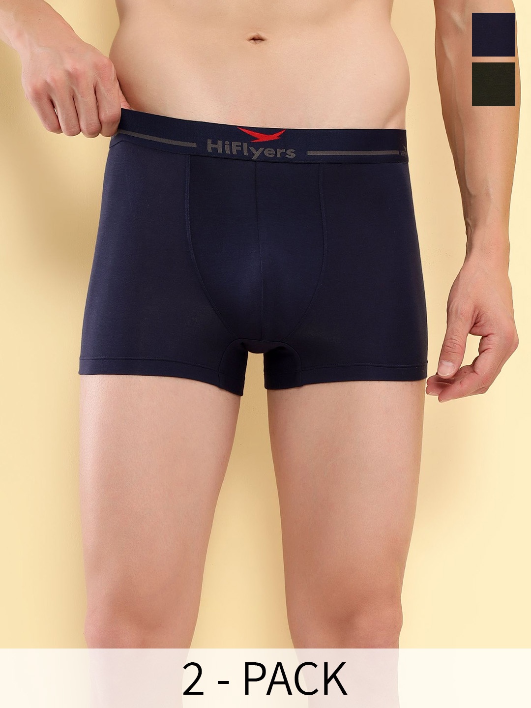 

HiFlyers Pack Of 2 Short Trunks HF601_PO2_NVY-OLV_S, Olive