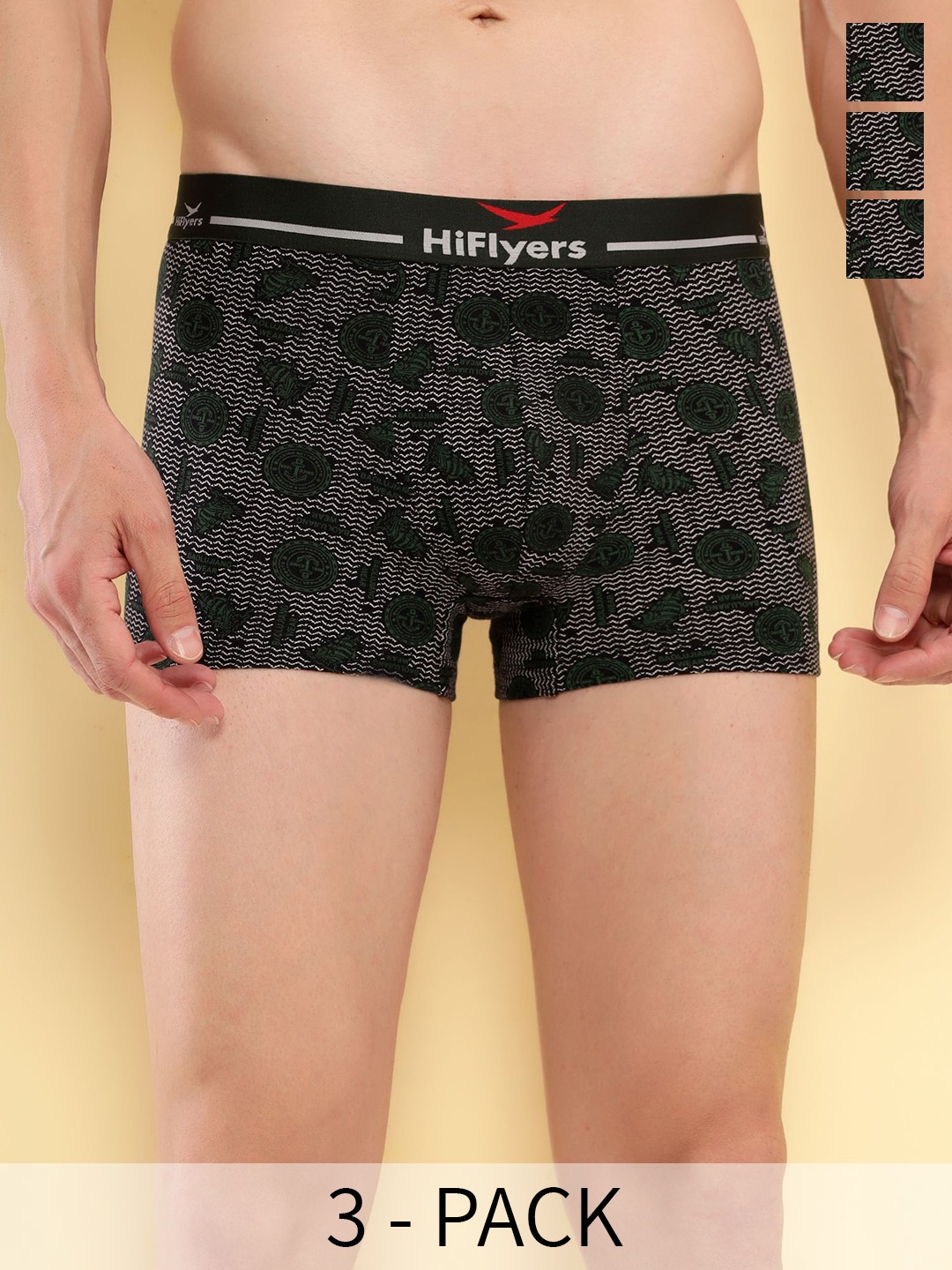

HiFlyers Pack Of 3 Printed Odor Free Trunks, Grey