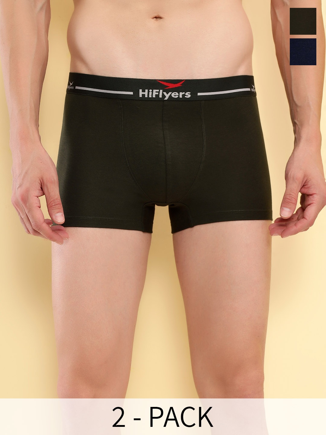 

HiFlyers Pack Of 2 Odour-Free Trunks Briefs HF501_PO2_NVY-OLV_S, Navy blue