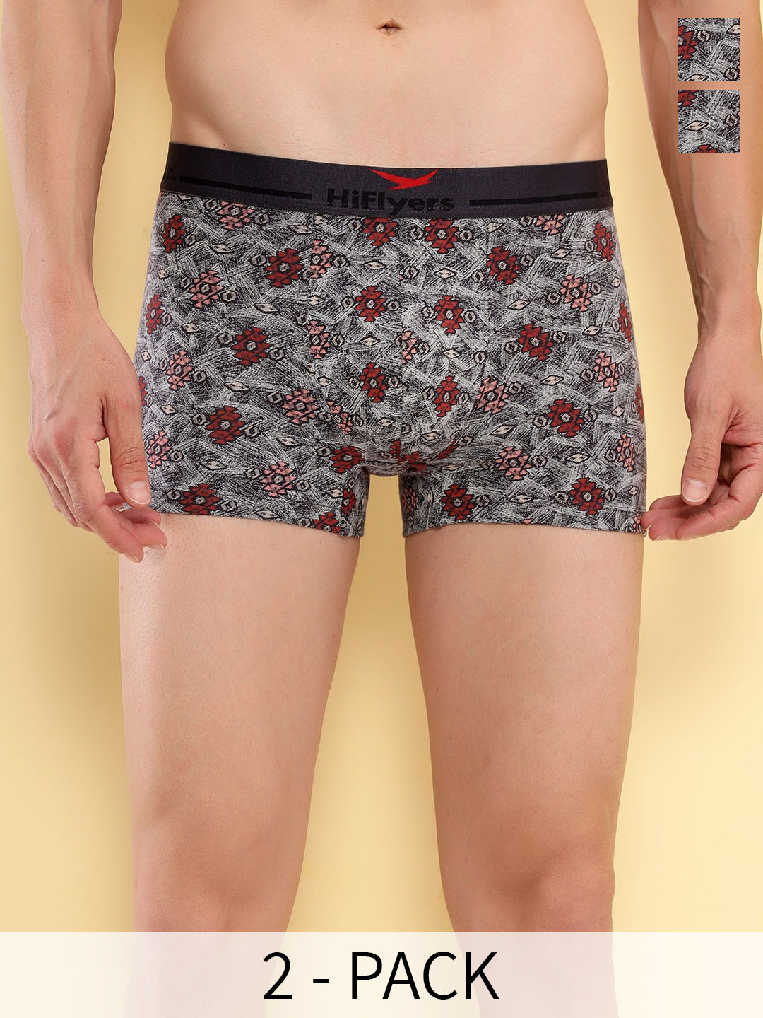 

HiFlyers Pack Of 2 Printed Mid Rise Odor Free Trunks HF502_PO2_GRY-GRY_S, Grey