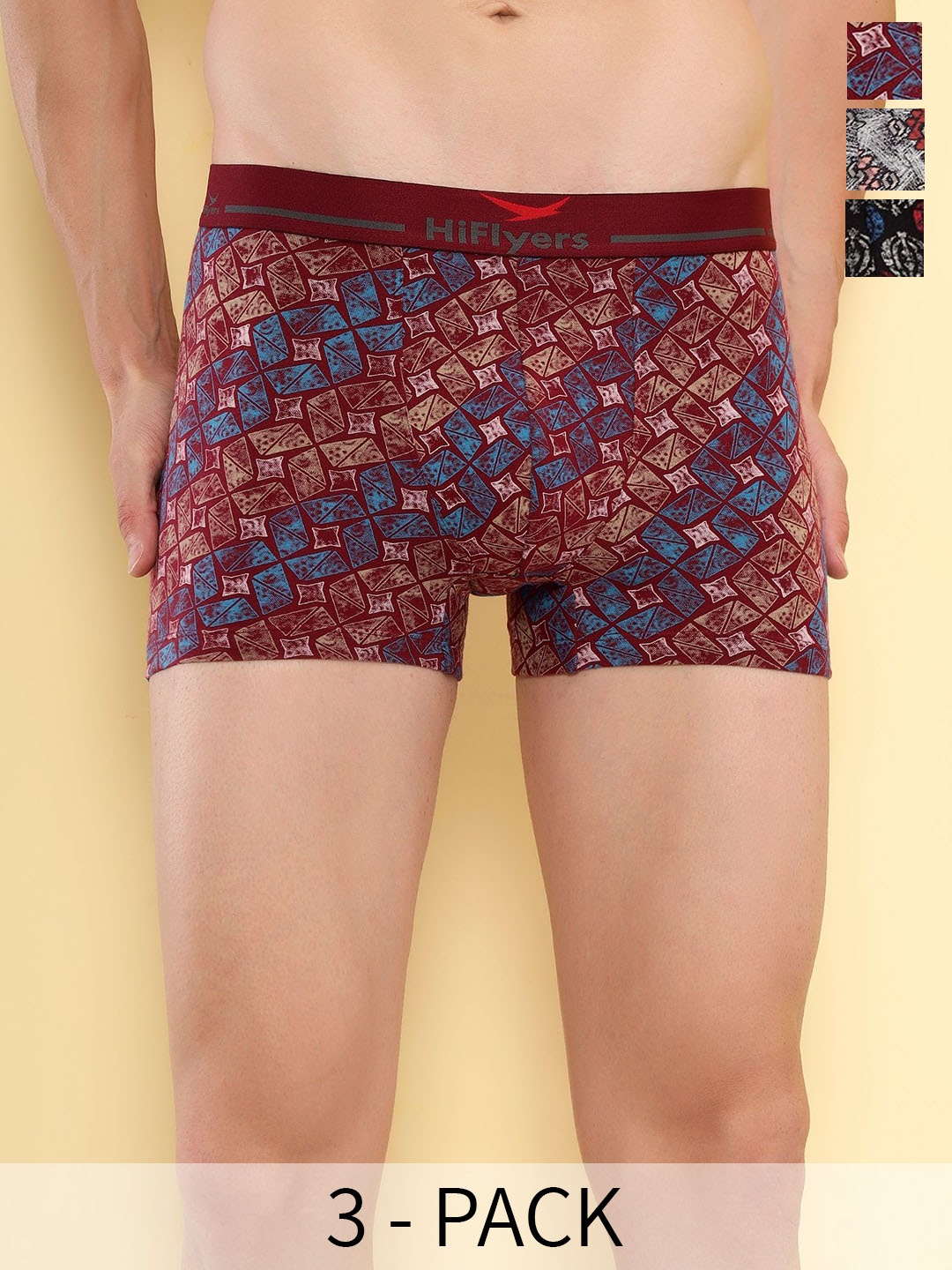 HiFlyers Pack Of 3 Printed Breathability Trunks HF502_PO3_BGM_S, Black