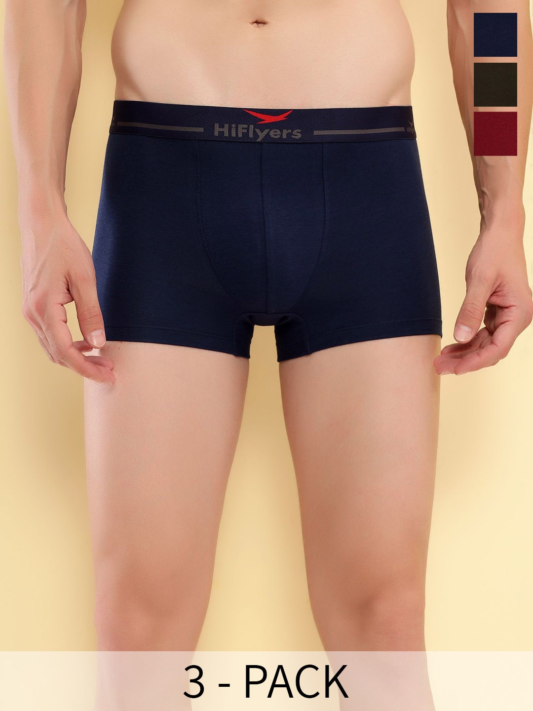 HiFlyers Pack Of 3 Mid Rise Odor Free Trunks HF501_PO3_MNO_S, Maroon