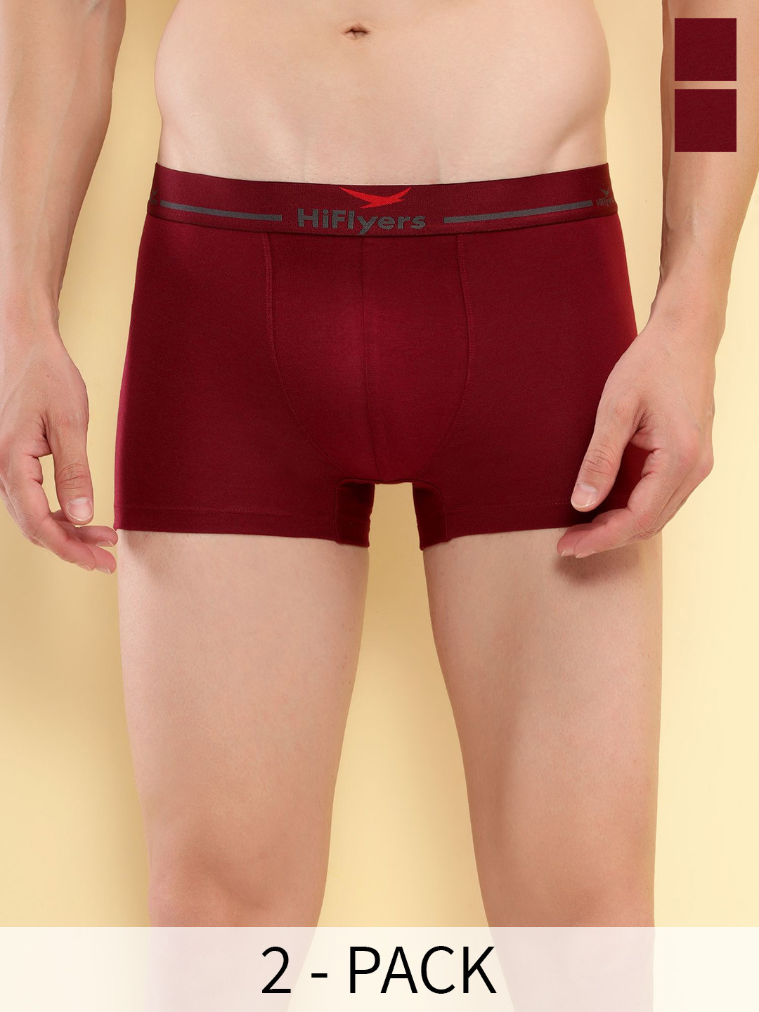 

HiFlyers Men Pack Of 2 Mid Rise Odor Free Trunks, Maroon