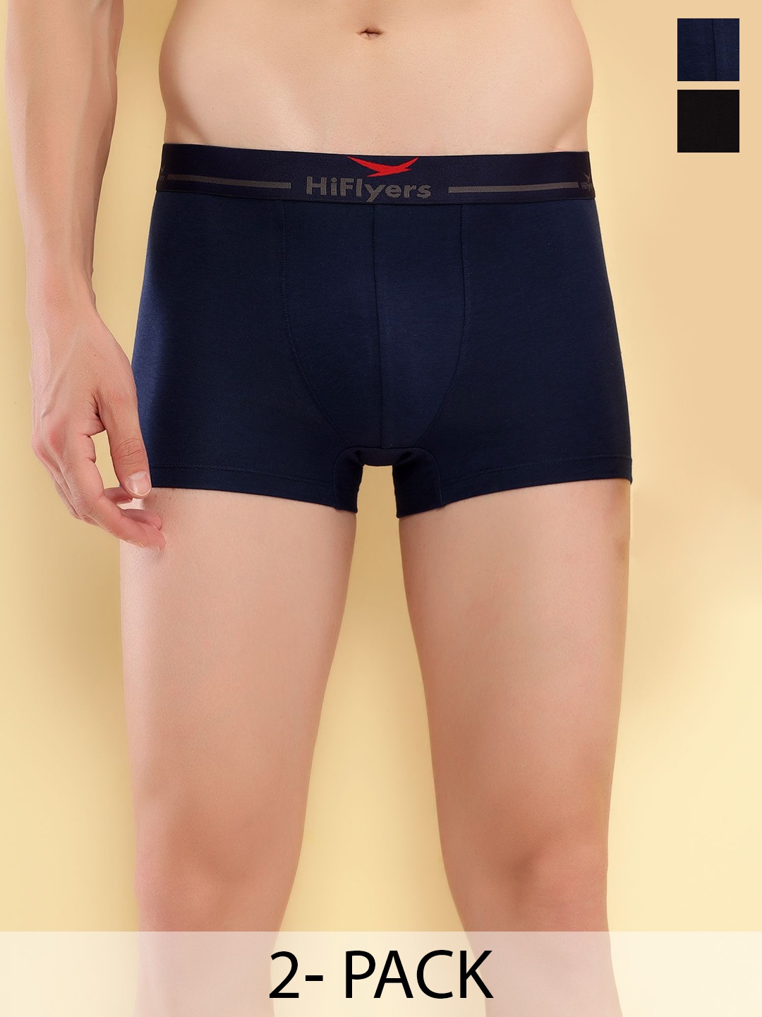 

HiFlyers Men Breathability Pack Of 2 Odour-Free Trunks, Black