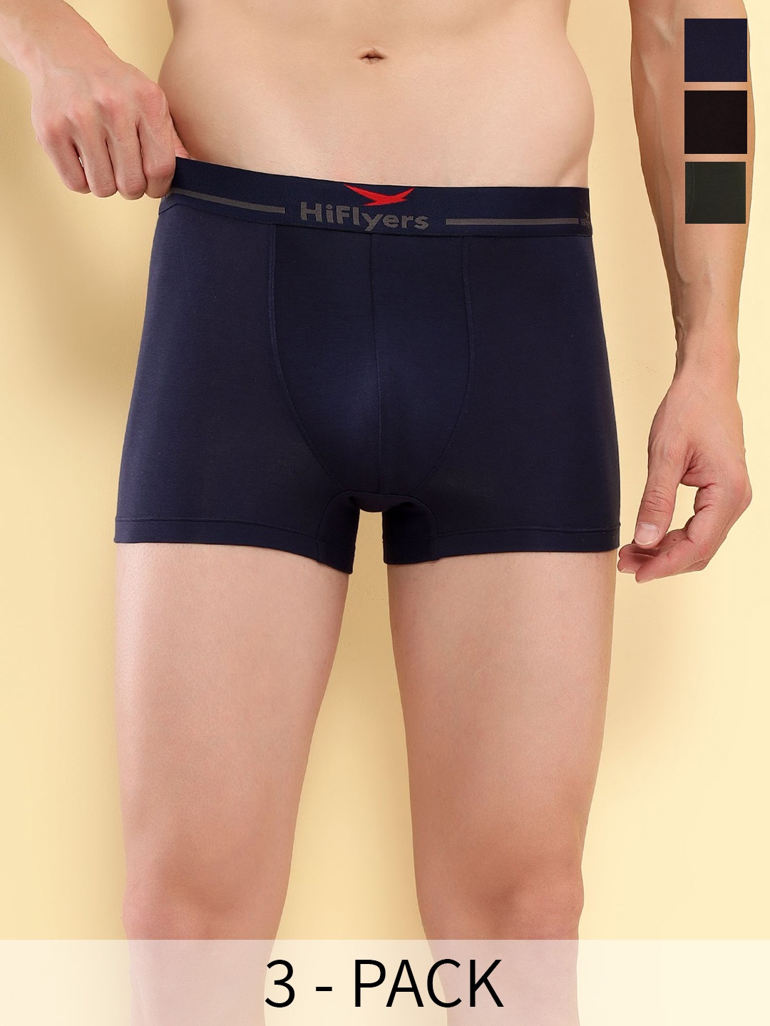 

HiFlyers Pack Of 3 Mid Rise Odor Free Trunks HF601_PO3_BNO_S, Black