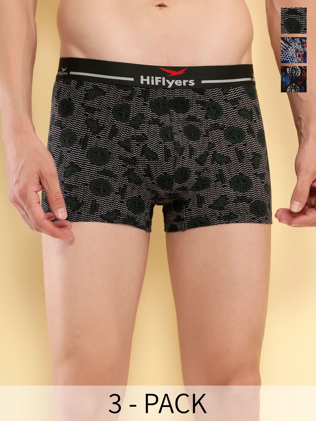

HiFlyers Men Pack of 3 Odour-Free Trunks HF502_PO3_BNO_L-Black::Navy::Olive