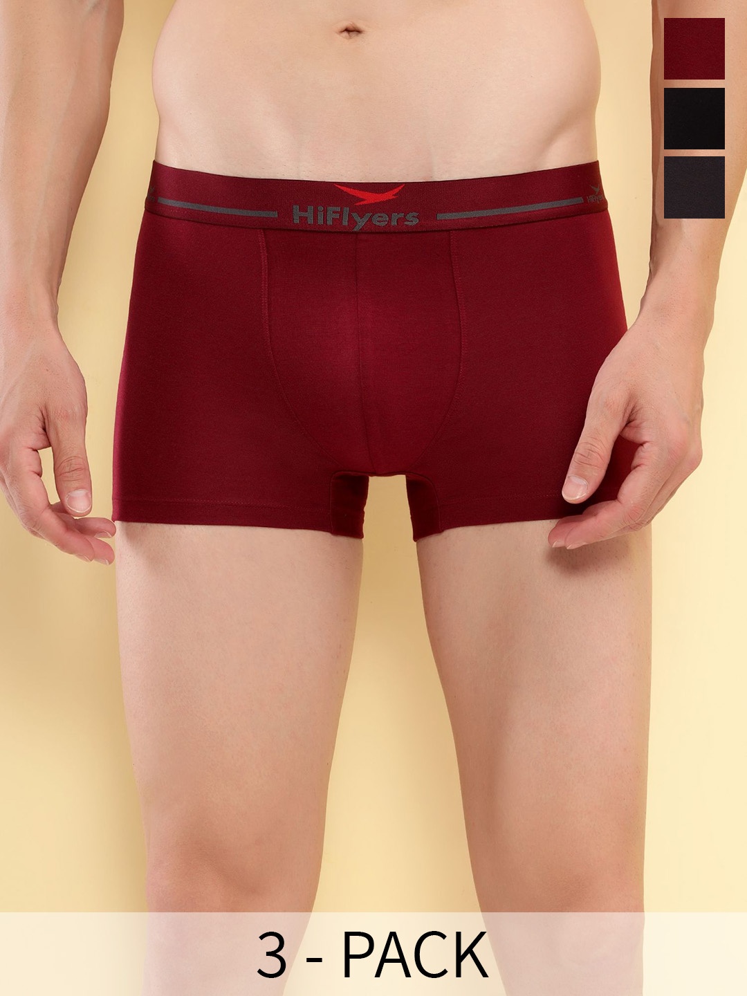 

HiFlyers Pack Of 3 Mid Rise Odor Free Trunks HF501_PO3_BGM_S, Black