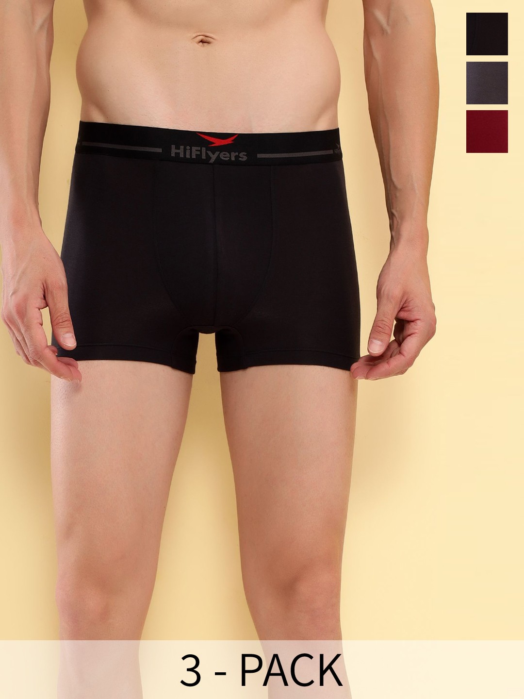 

HiFlyers Pack Of 3 Breathability Trunks HF601_PO3_BGM_S, Black