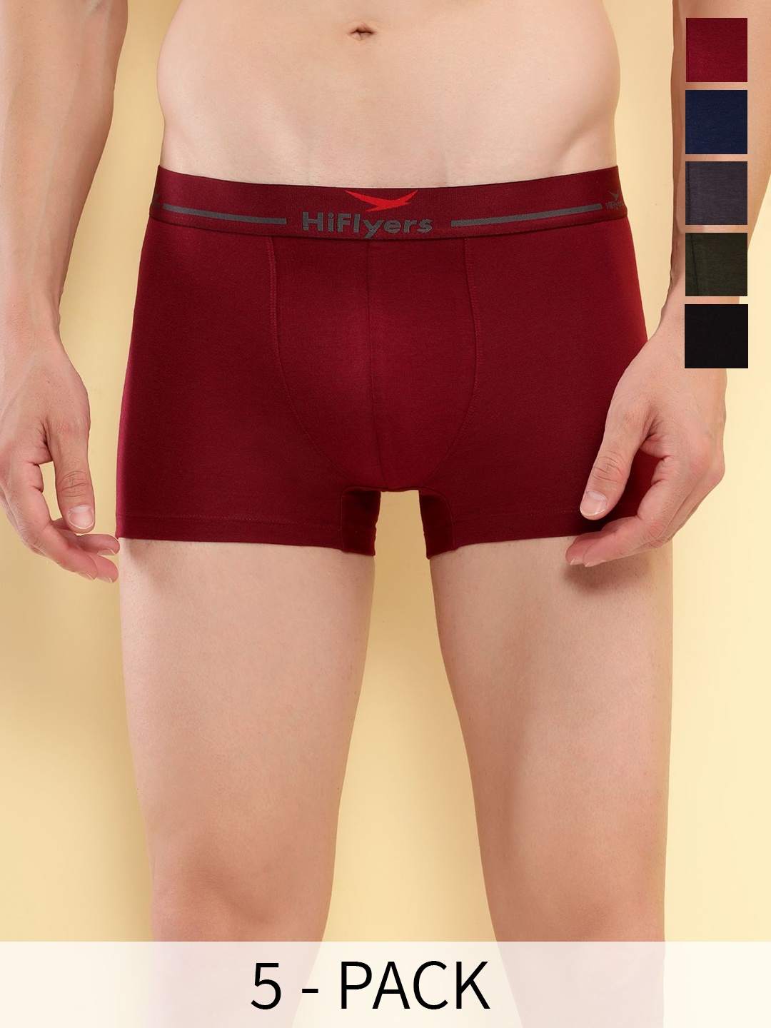 HiFlyers Men Pack of 5 Odour-Free Long Trunks, Brown