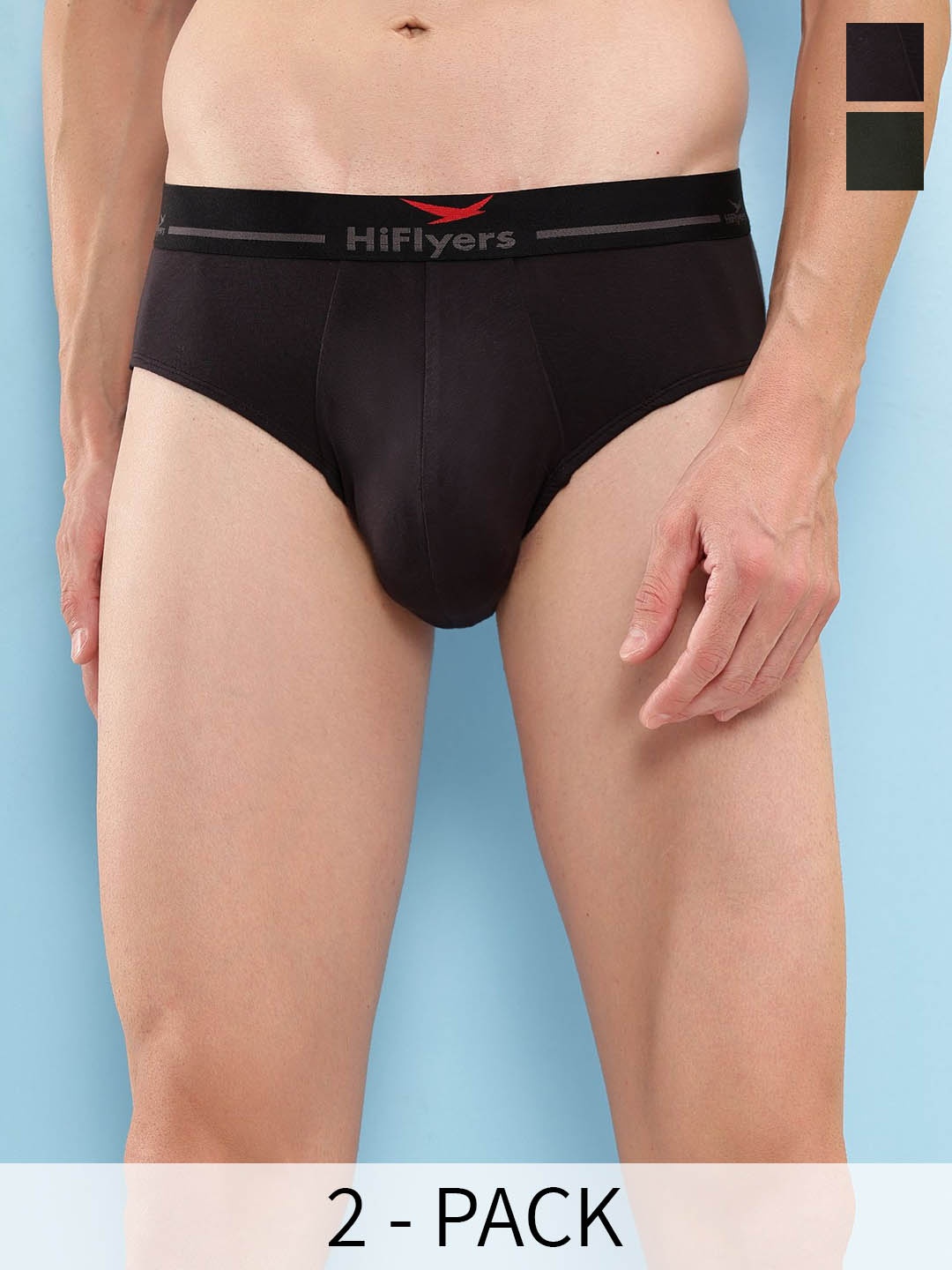 

HiFlyers Men Pack Of 2 Anti-Odour Basic Briefs HF602_PO2_BLK-OLV_S, Black