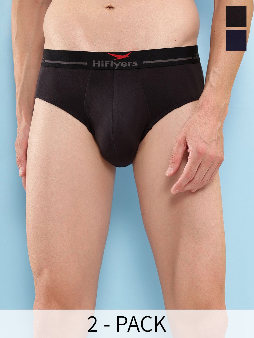 

HiFlyers Men Mid-Rise Pack Of 2 Premium Basic Briefs HF602_PO2_BLK-NVY_S, Black