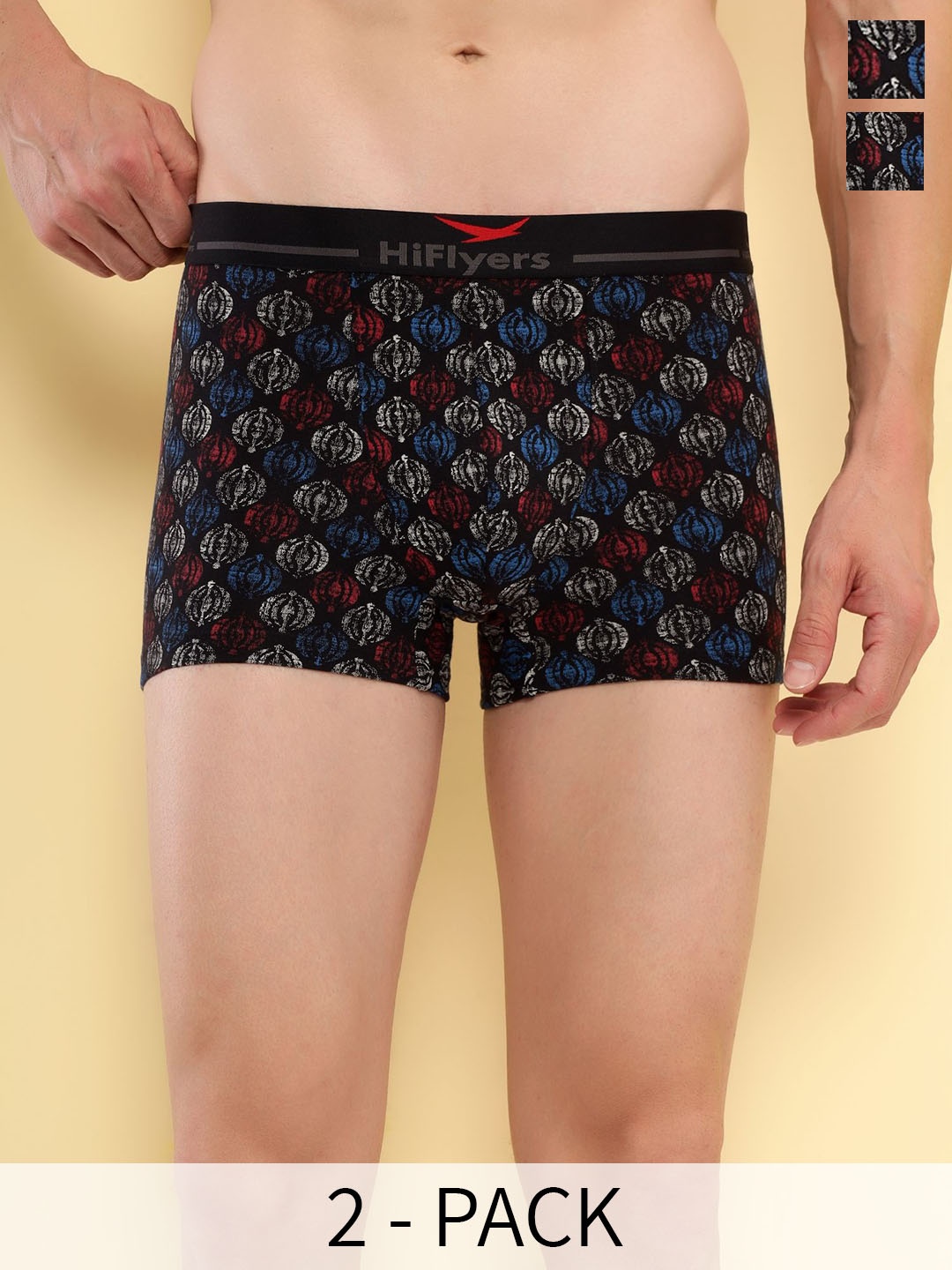 HiFlyers Pack Of 2 Printed Breathability Trunks HF502_PO2_BLK-BLK_S, Black