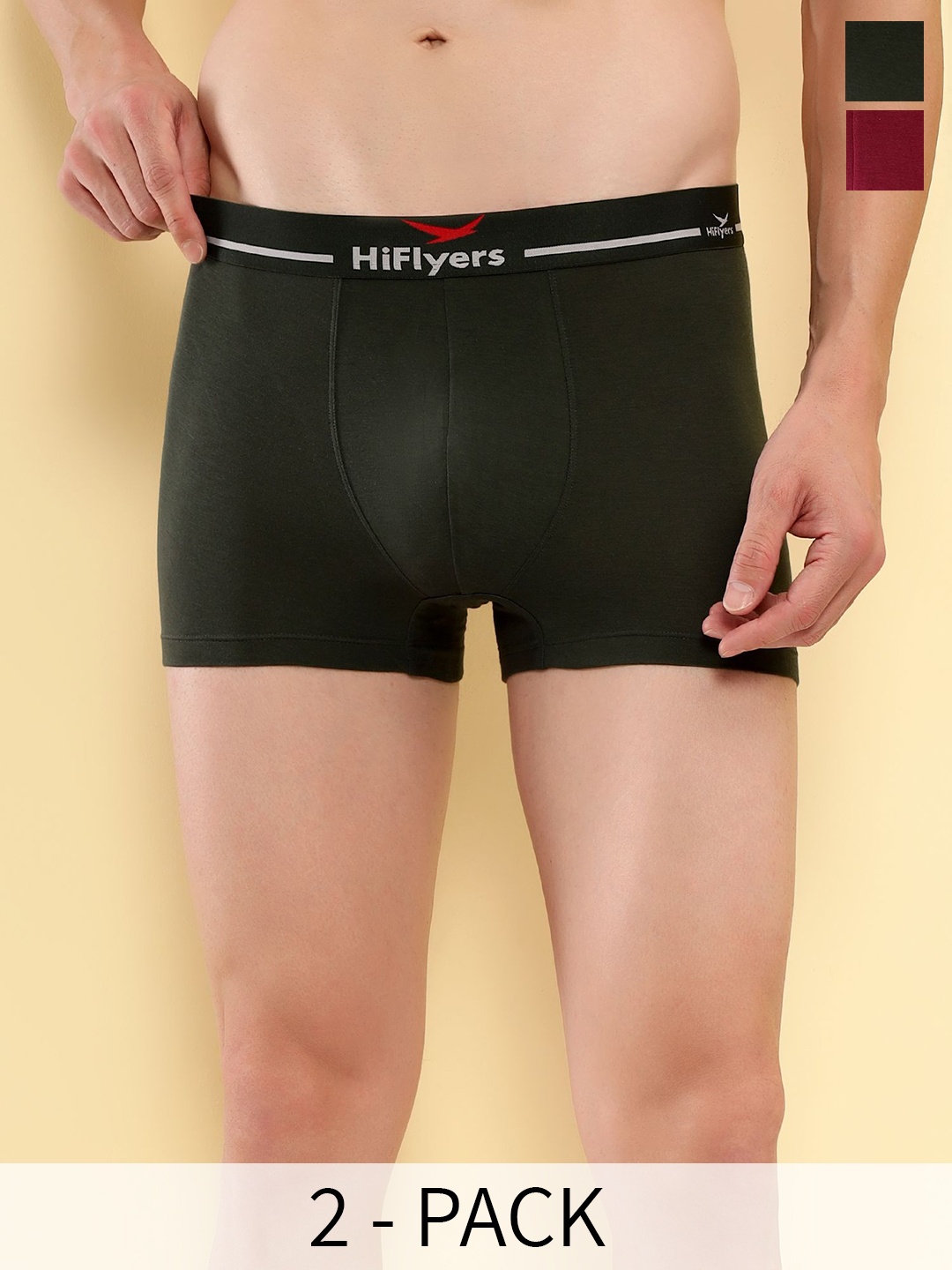 

HiFlyers Pack Of 2 Mid Rise Odor Free Trunks HF601_PO2_MRN-OLV_S, Maroon
