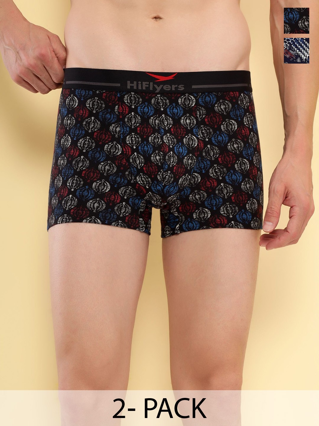 

HiFlyers Pack Of 2 Printed Breathability Trunks HF502_PO2_BLK-NVY_S, Black