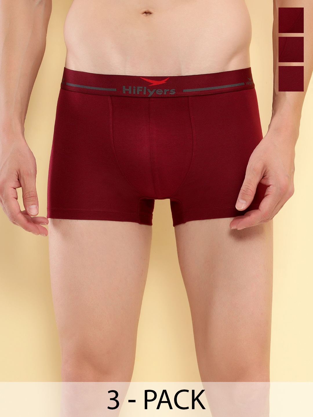 

HiFlyers Men Breathability Pack Of 3 Long Trunks, Maroon