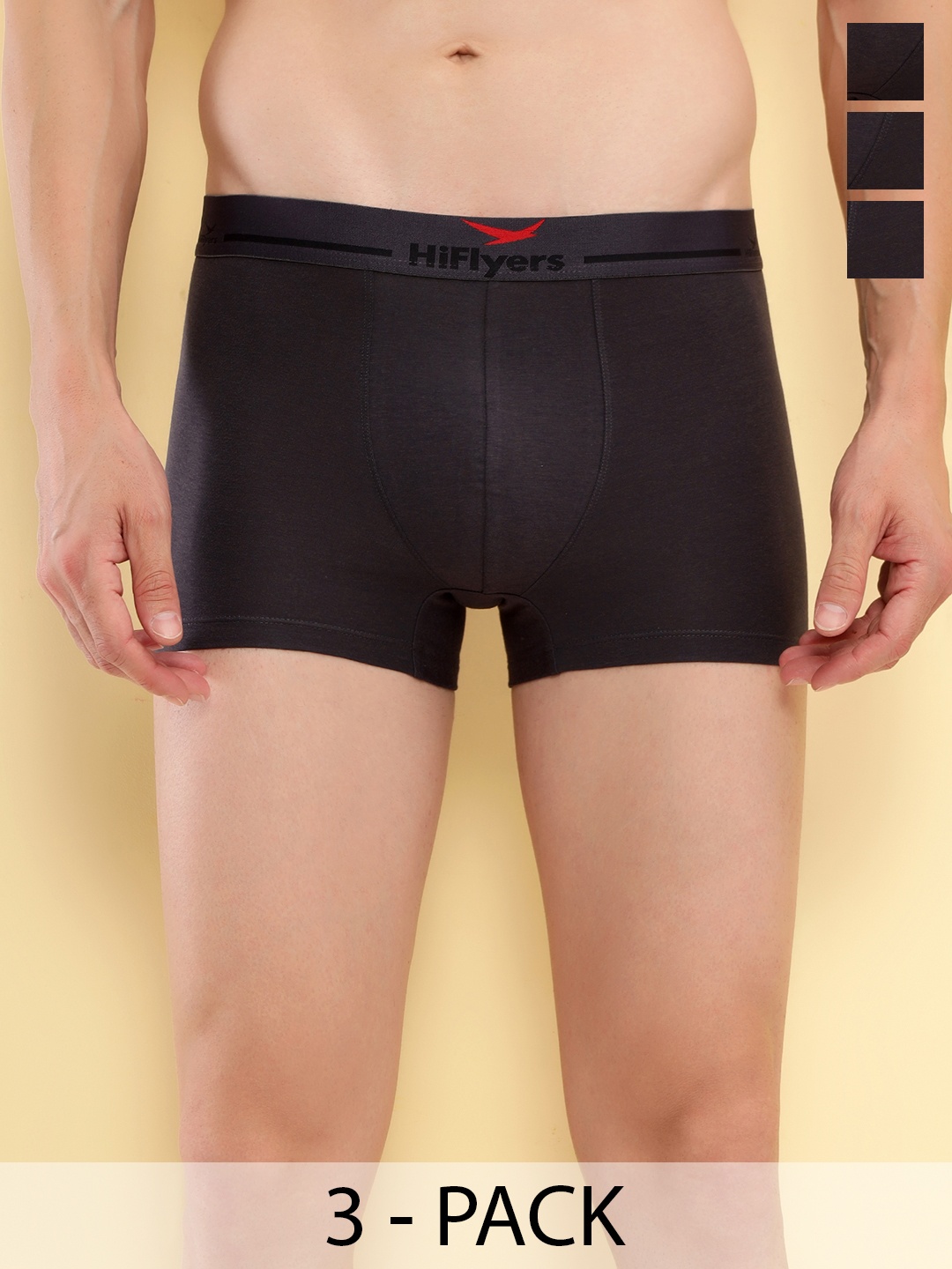 

HiFlyers Pack Of 3 Breathability Trunks HF501_PO3_GRY_S, Grey