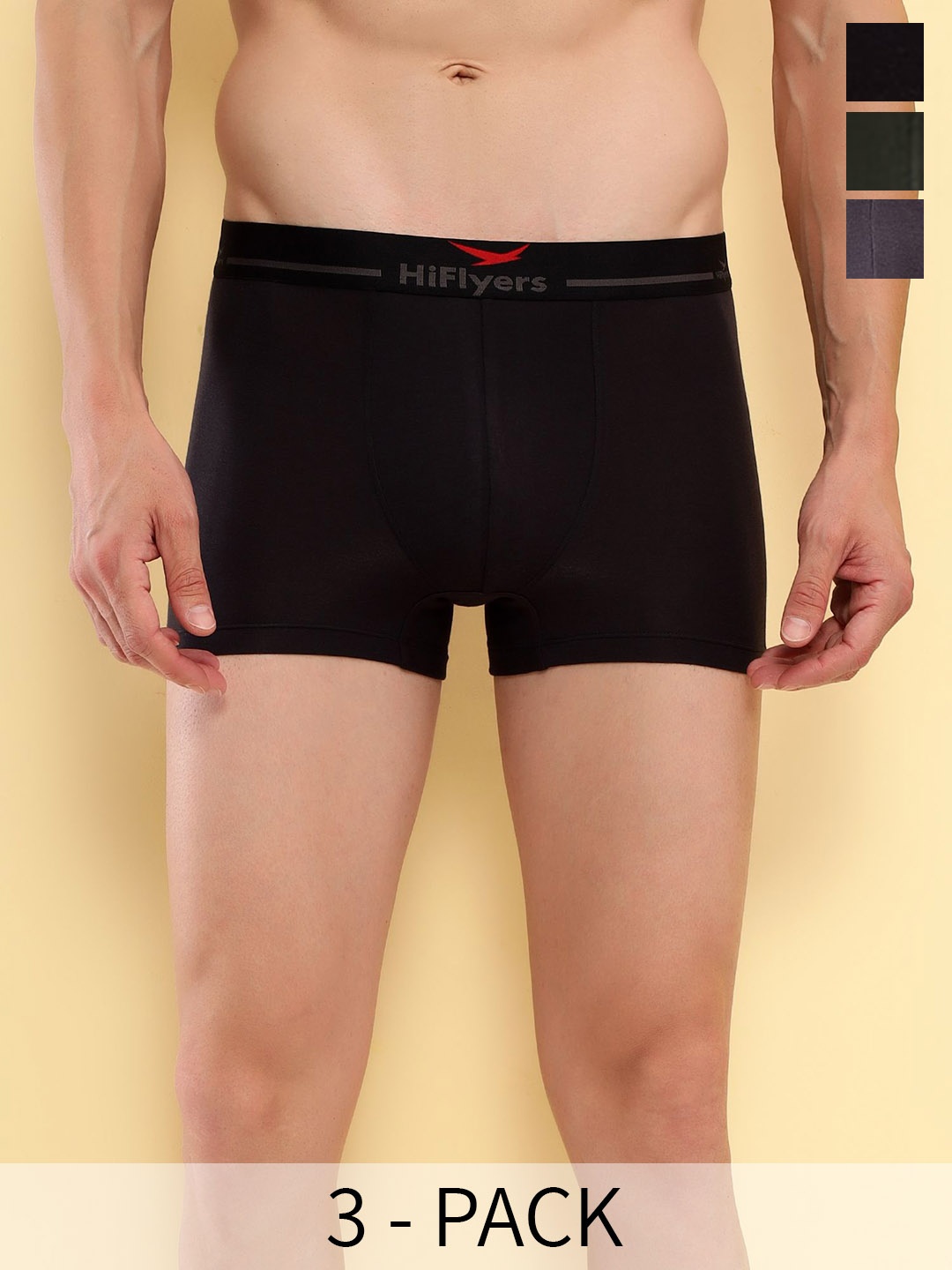 

HiFlyers Pack Of 3 Odour-Free HF601_PO3_BGO_S Trunks, Black