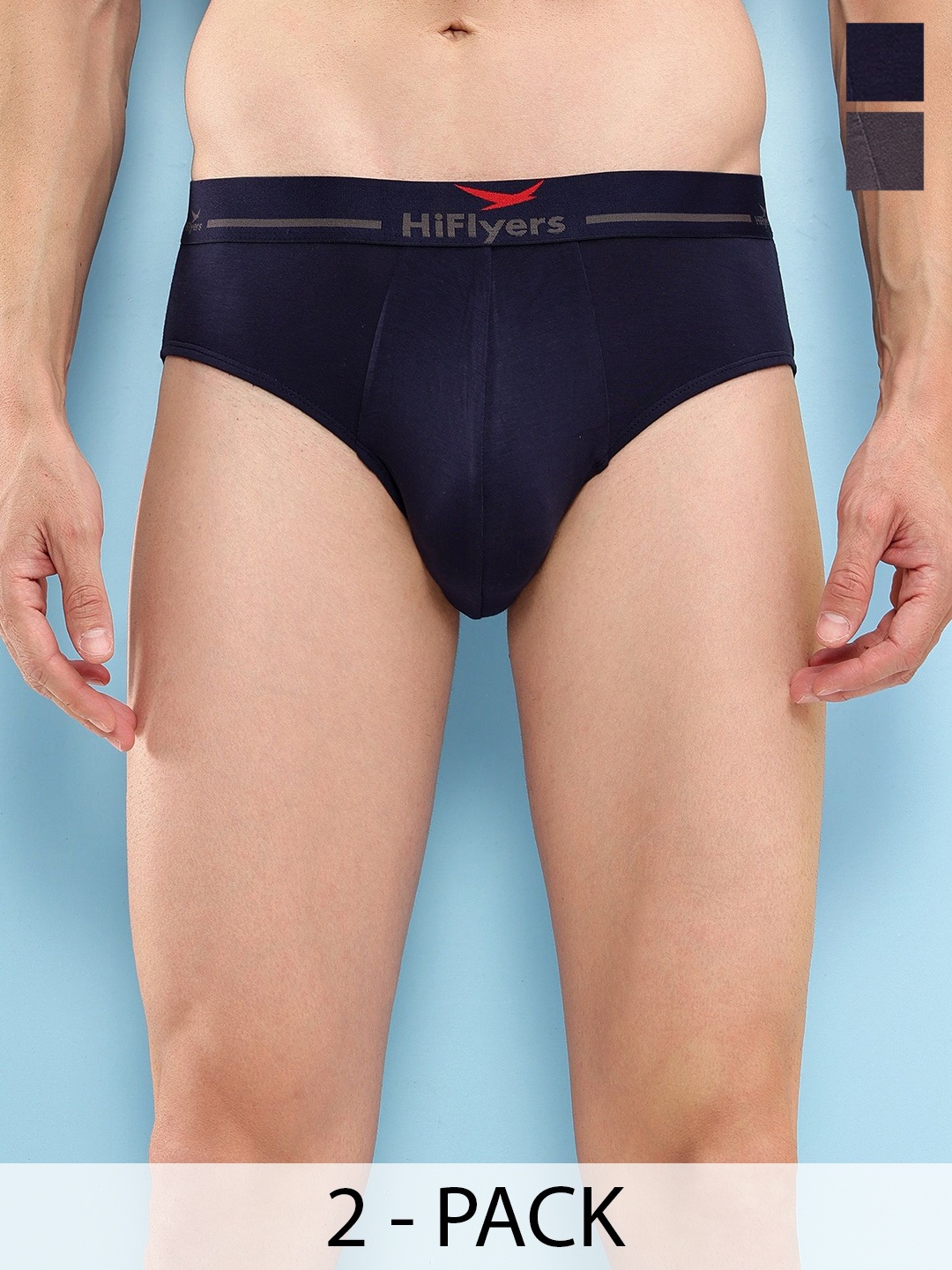 HiFlyers Men Mid-Rise Pack Of 2 Premium Basic Briefs HF602_PO2_GRY-NVY_S, Grey