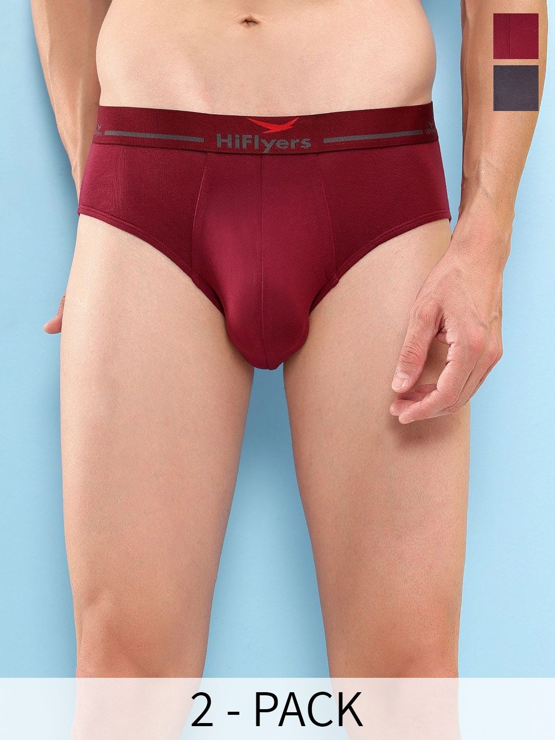 

HiFlyers Men Pack Of 2 Premium Basic Briefs HF602_PO2_GRY-MRN_S, Grey