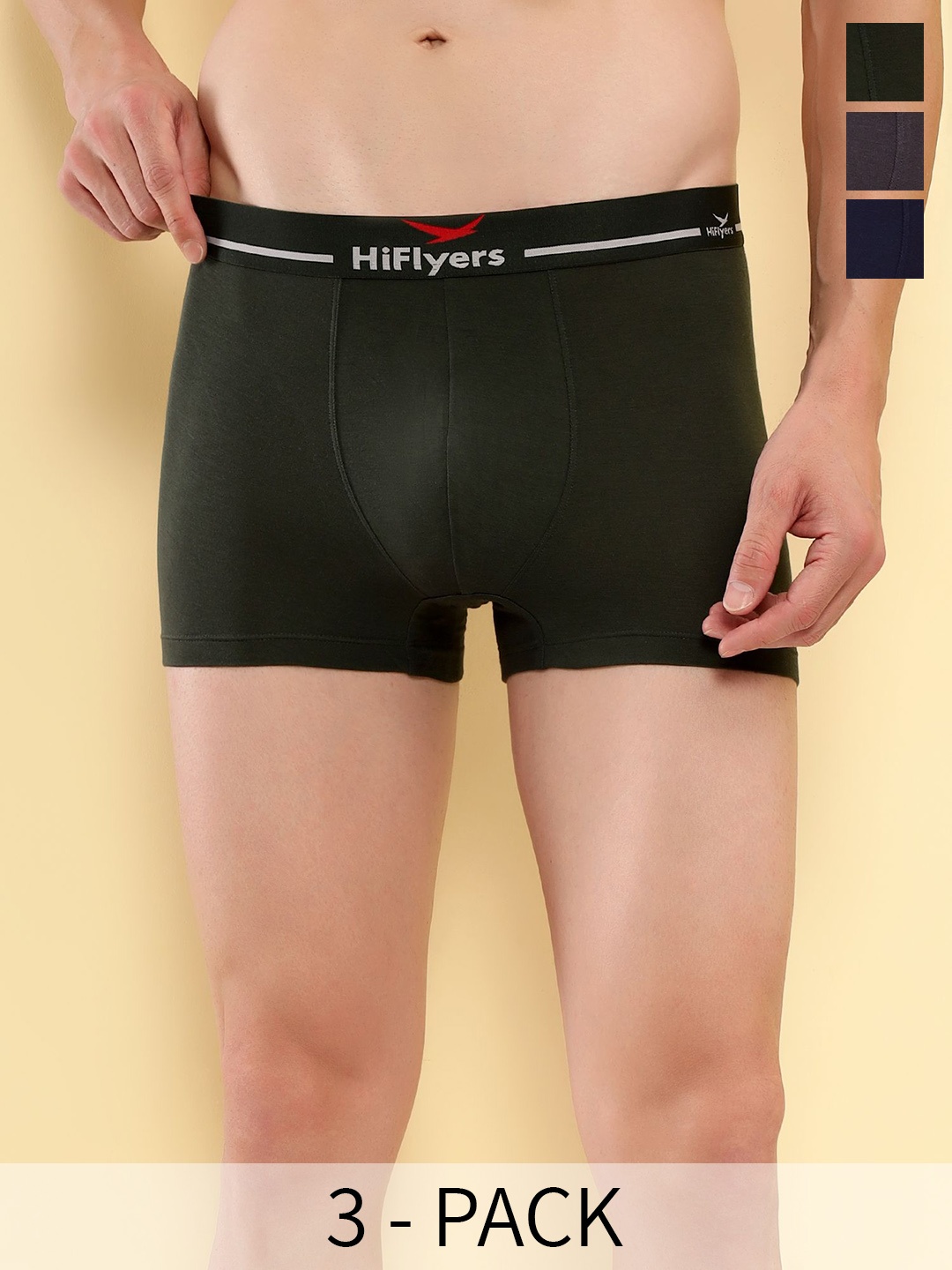 

HiFlyers Silky Soft Pack Of 3 Odour Free Trunk, Grey