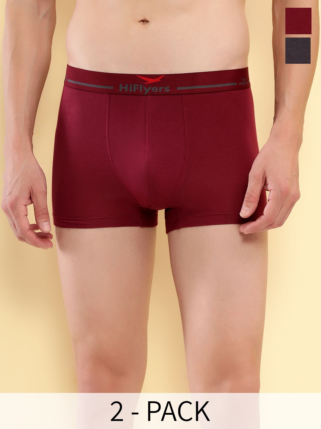 

HiFlyers Pack Of 2 Breathability Trunks HF601_PO2_GRY-MRN_S, Grey