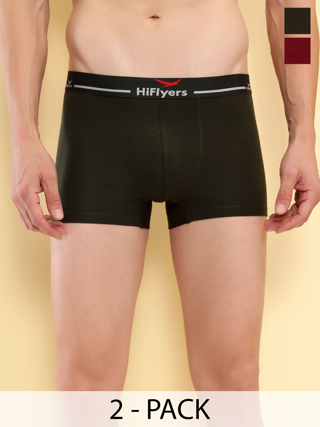 

HiFlyers Pack of 2 Odour-Free Trunks-HF501_PO2_MRN-OLV_S, Olive