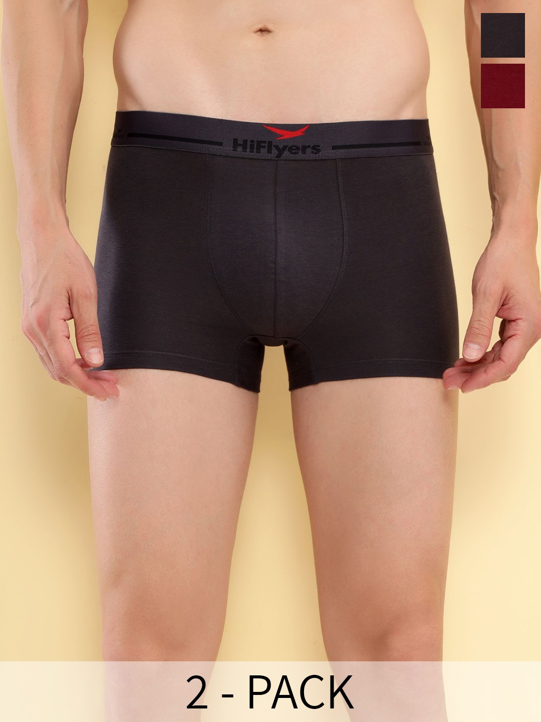 

HiFlyers Pack Of 2 Odour-Free Trunks HF501_PO2_GRY-MRN_S, Maroon
