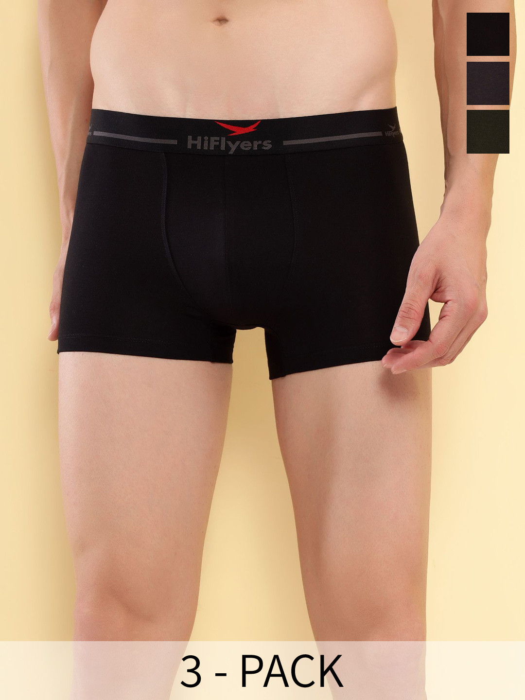 

HiFlyers Pack Of 3 Silky Soft Odour Free Trunk- HF501_PO3_BGO_S, Black