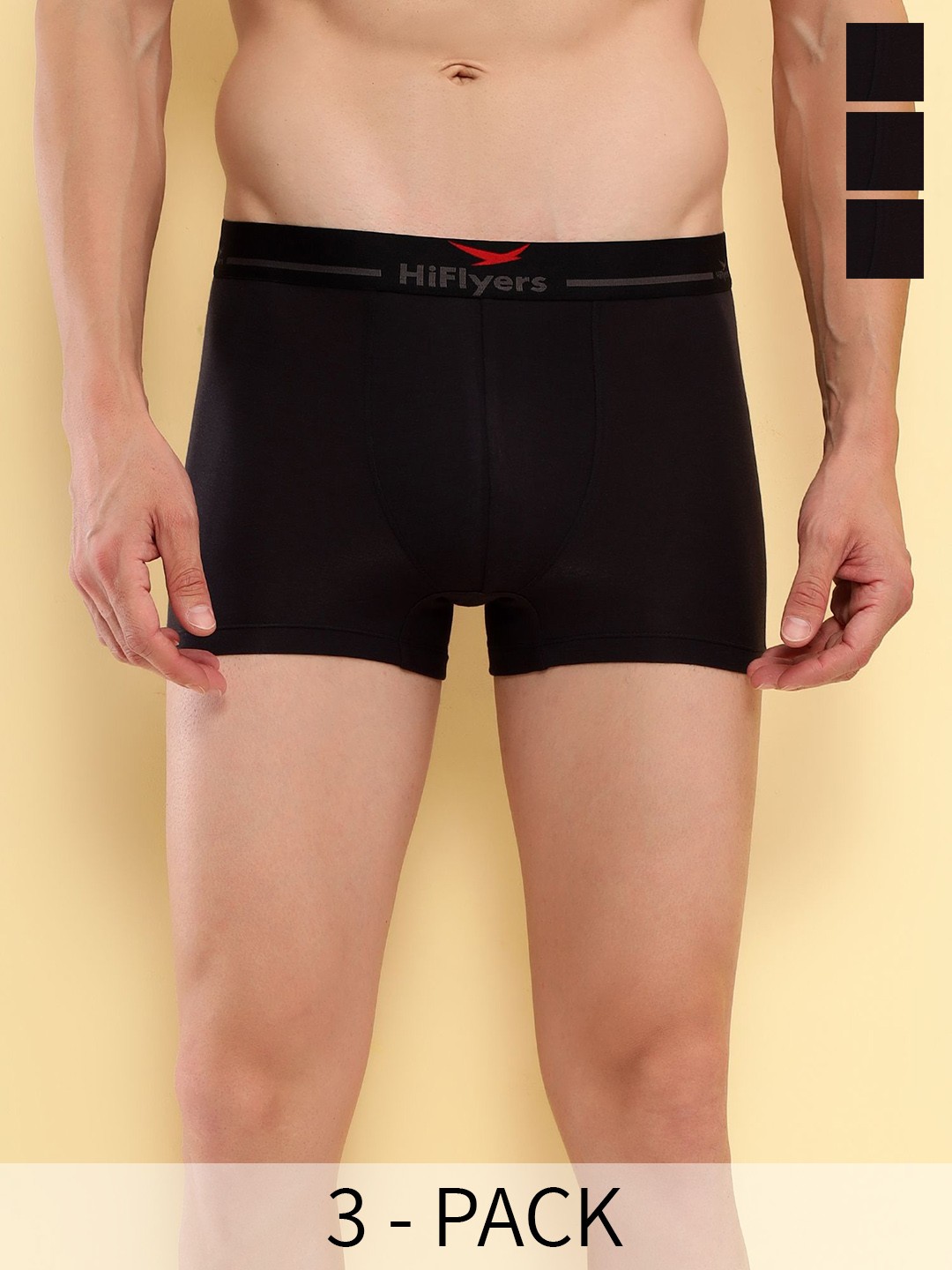 

HiFlyers Pack Of 3 Breathability Trunks HF601_PO3_BLK_S, Black