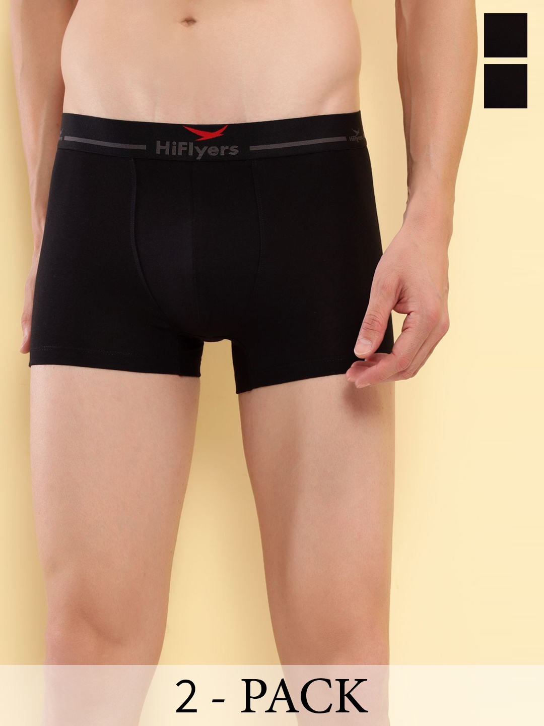 

HiFlyers Pack Of 2 Mid Rise Odor Free Trunks HF501_PO2_BLK-BLK_S, Black