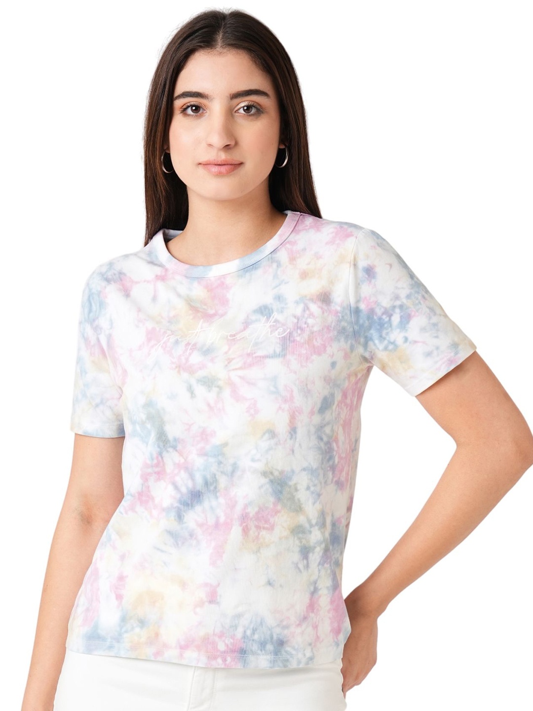 

Kraus Jeans Women Dyed Round Neck Slim Fit T-shirt, White