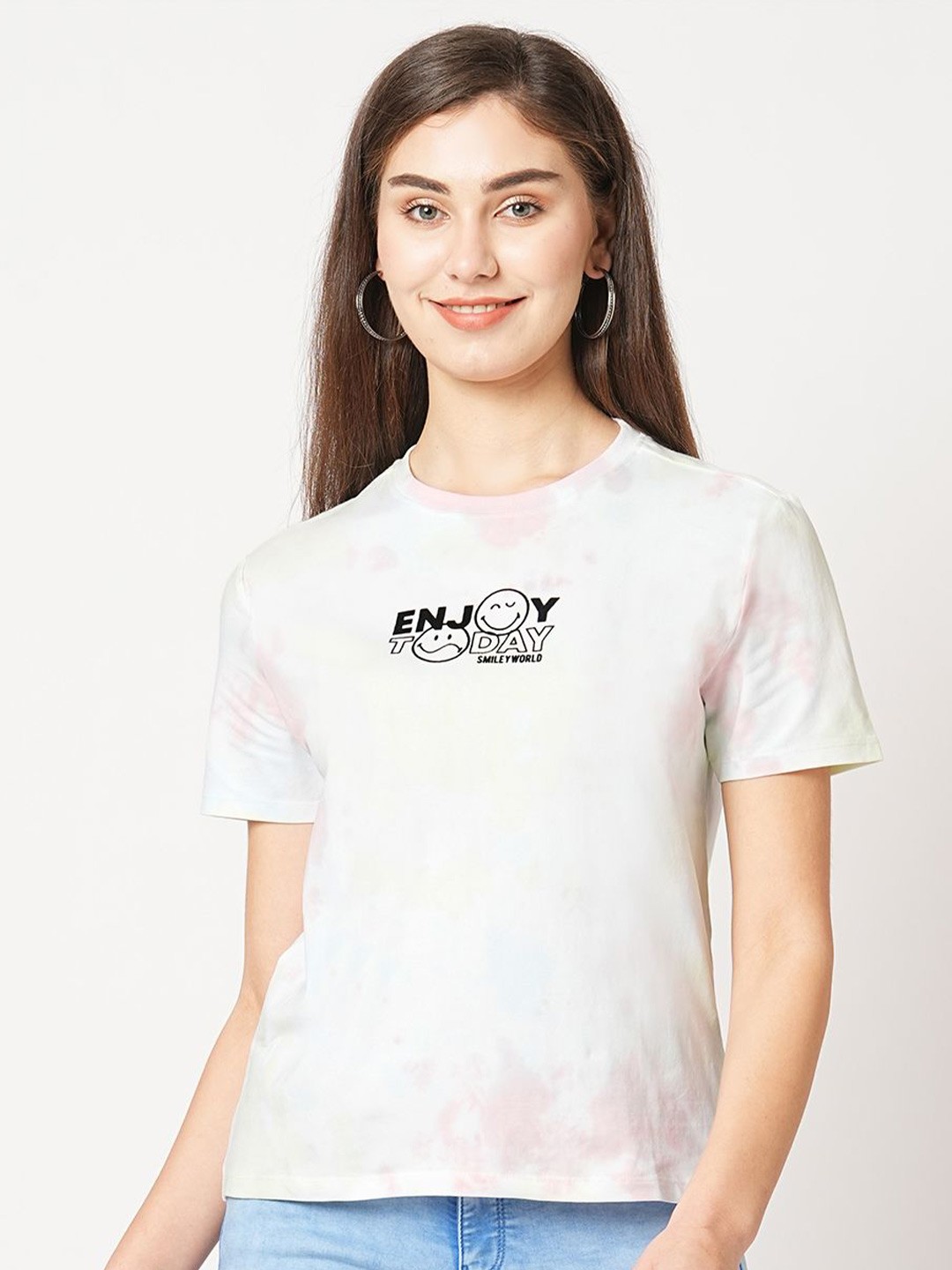 

Kraus Jeans Women Dyed Round Neck Slim Fit Crop T-shirt, Multi